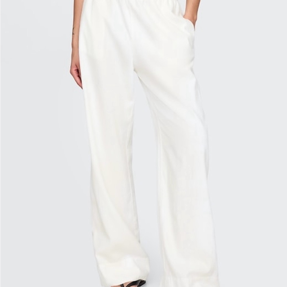 GAP Linen-Blend Easy Wide-Hem Pants in Flax linen tan, Size S